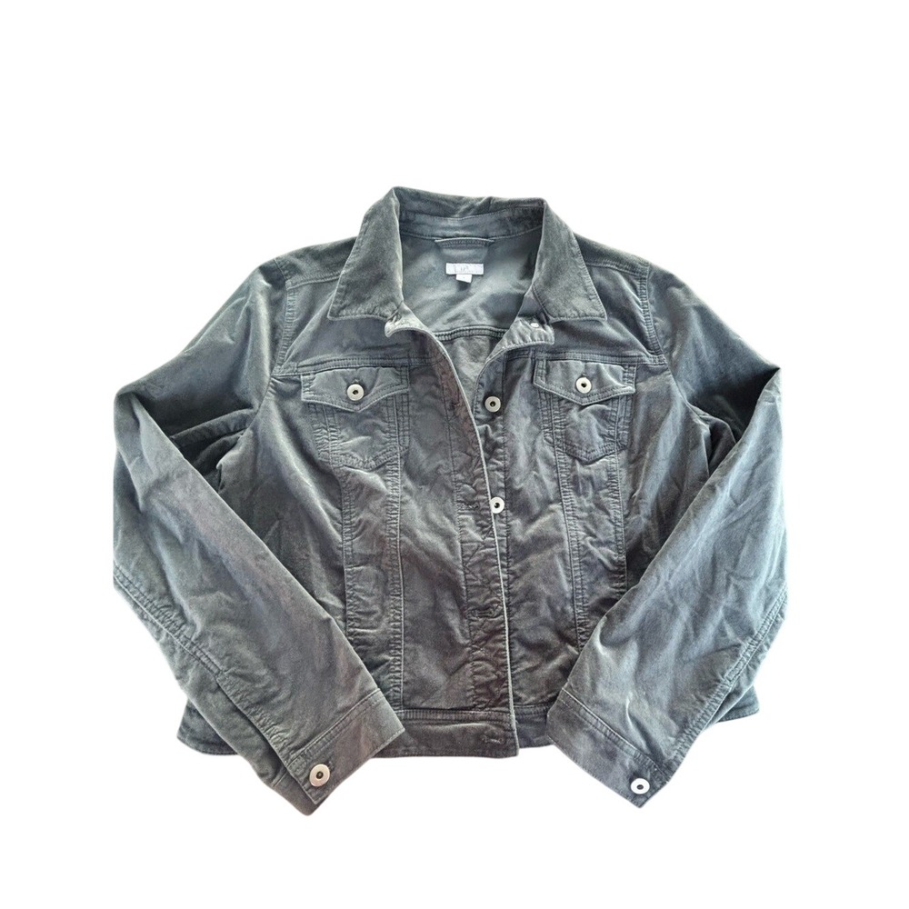 J. Jill Velour Jacket Light Blue/Gray Women's Size Medium Streetwear Fall